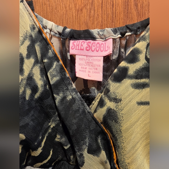 She's Cool Black & Leopard Print Yellow & White Sheer Layered Maxi Dress SzL - Picture 5 of 10